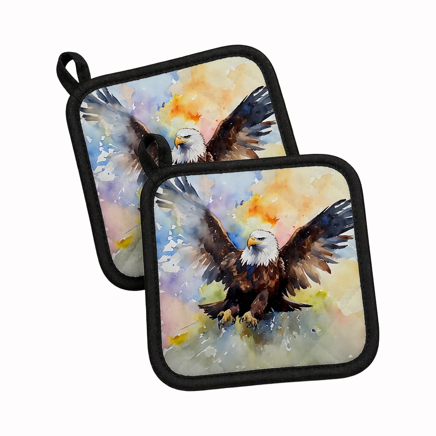 Bald Eagle Flying Wings Spread Pot Holder Set of 2 Heat Resistant Quilted Hot Pads 7.5 x 7.5 Inch, Insulated Kitchen Trivets for Cooking & Baking