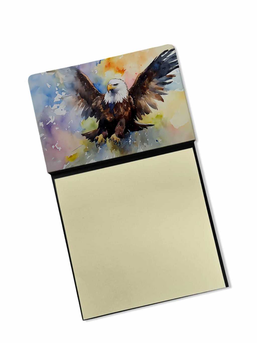 Bald Eagle Flying Wings Spread Watercolor Sticky Note Holder Refillable Dispenser Desk Accessory 3x3 Pad Gift