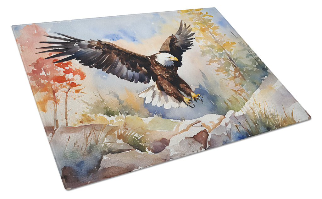 Bald Eagle Landing Wings Spread Cutting Board Tempered Glass Kitchen Cutting Surface, Heat Resistant Chopping, Non-Slip Feet, Food Prep & Serving