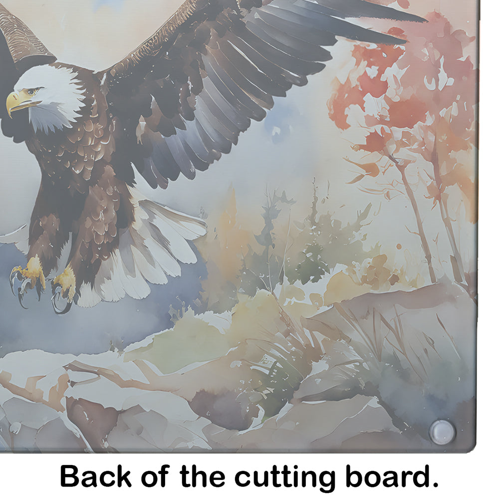 Bald Eagle Landing Wings Spread Cutting Board Tempered Glass Kitchen Cutting Surface, Heat Resistant Chopping, Non-Slip Feet, Food Prep & Serving