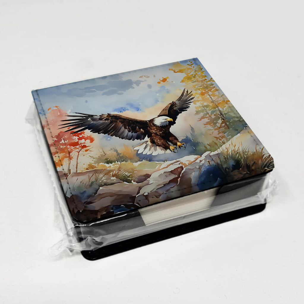 Bald Eagle Landing Wings Spread PU Leather Note Paper Holder with Artist-Designed Cover, Desk Accessory, Office Gift