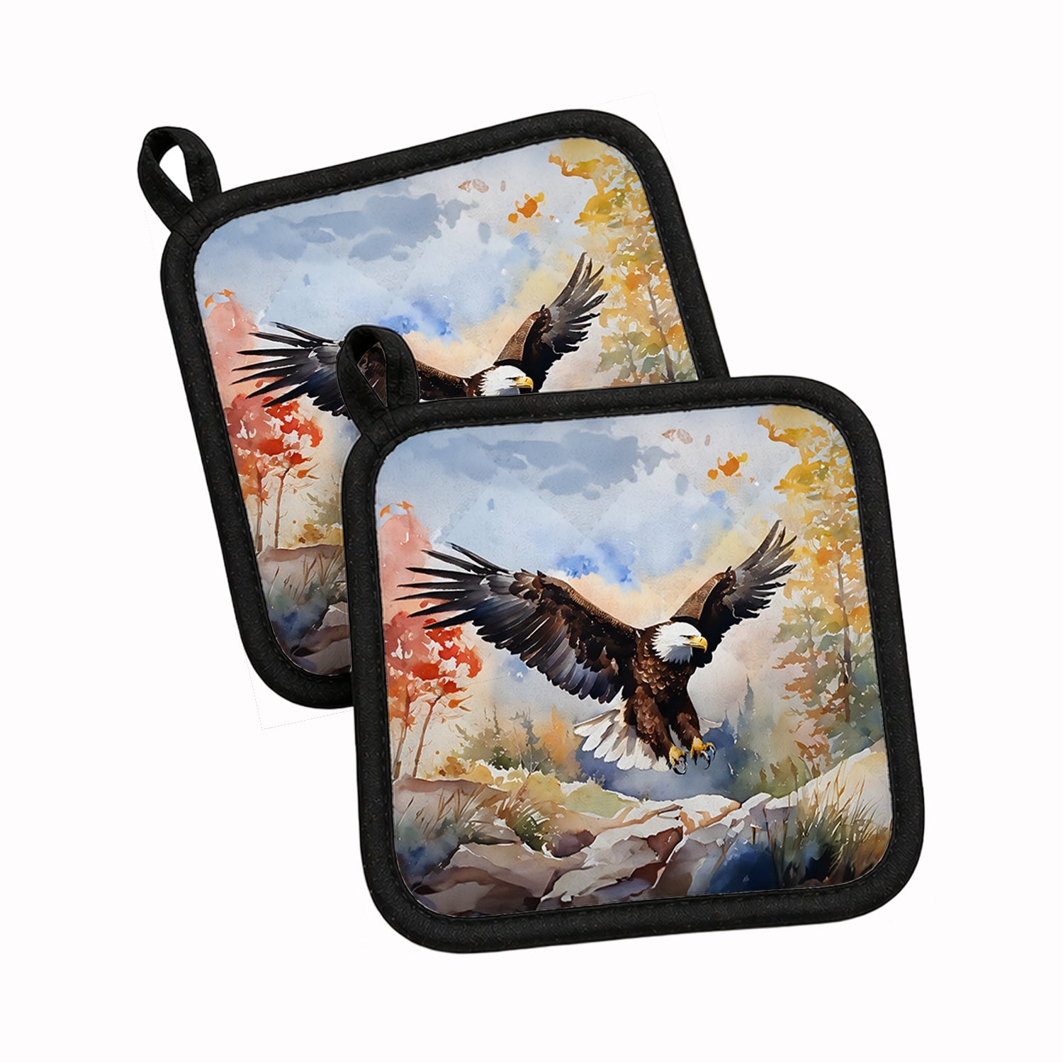 Bald Eagle Landing Wings Spread Pot Holder Set of 2 Heat Resistant Quilted Hot Pads 7.5 x 7.5 Inch, Insulated Kitchen Trivets for Cooking & Baking