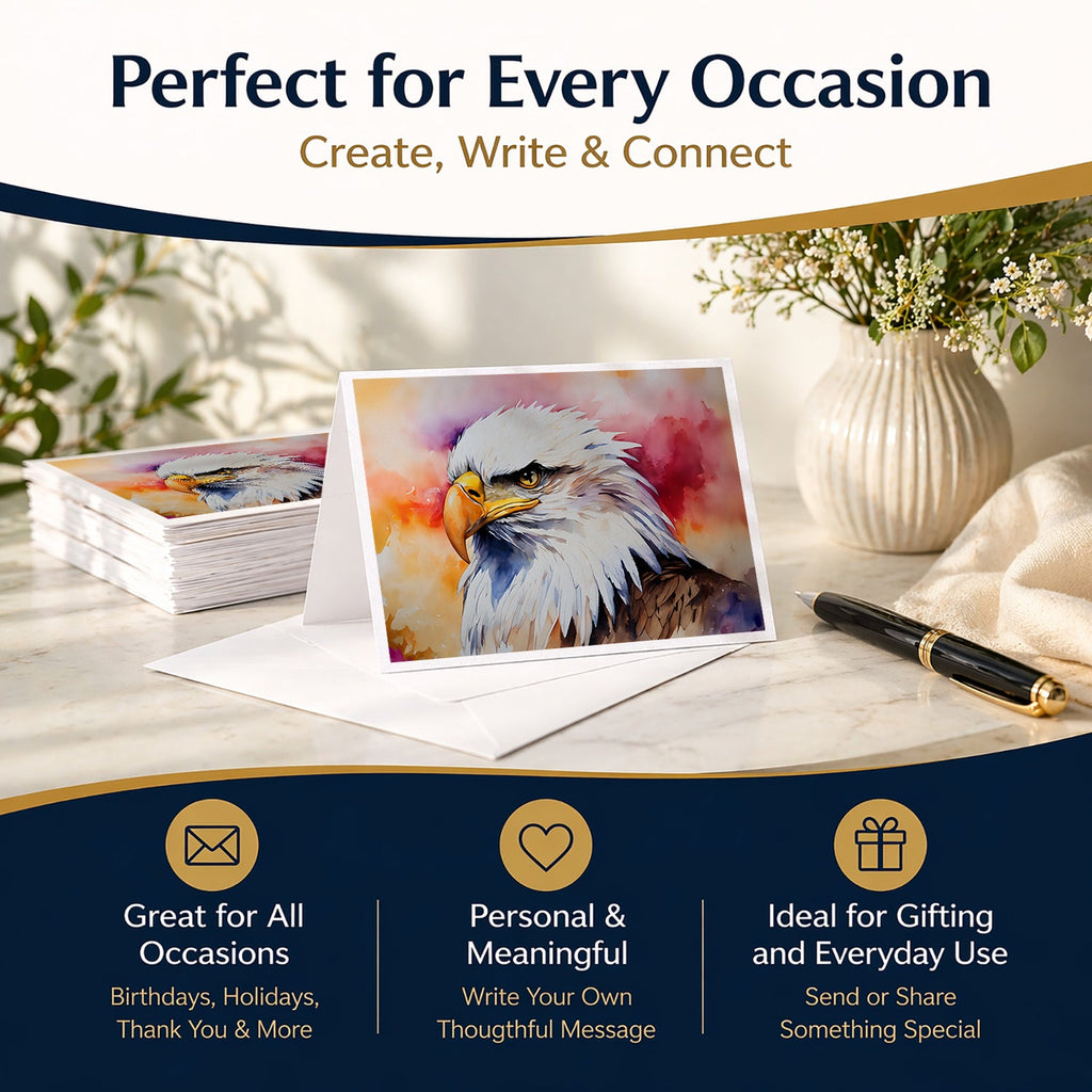 Bald Eagle Portrait Side View Greeting Cards Pack of 8 Blank Cards with Envelopes Whimsical A7 Size 5x7