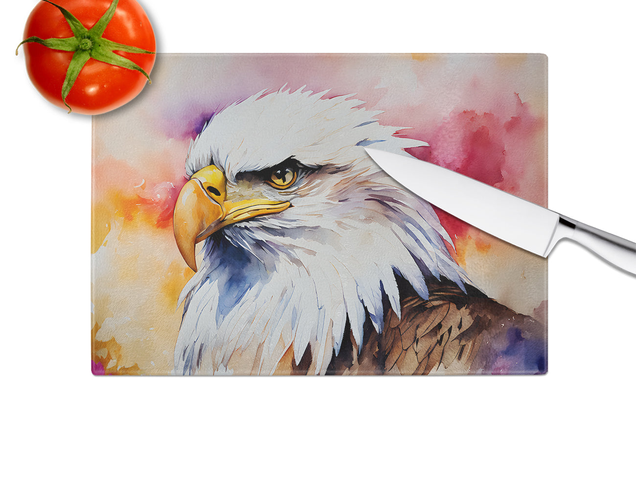 Bald Eagle Portrait Side View Cutting Board Tempered Glass Kitchen Cutting Surface, Heat Resistant Chopping, Non-Slip Feet, Food Prep & Serving
