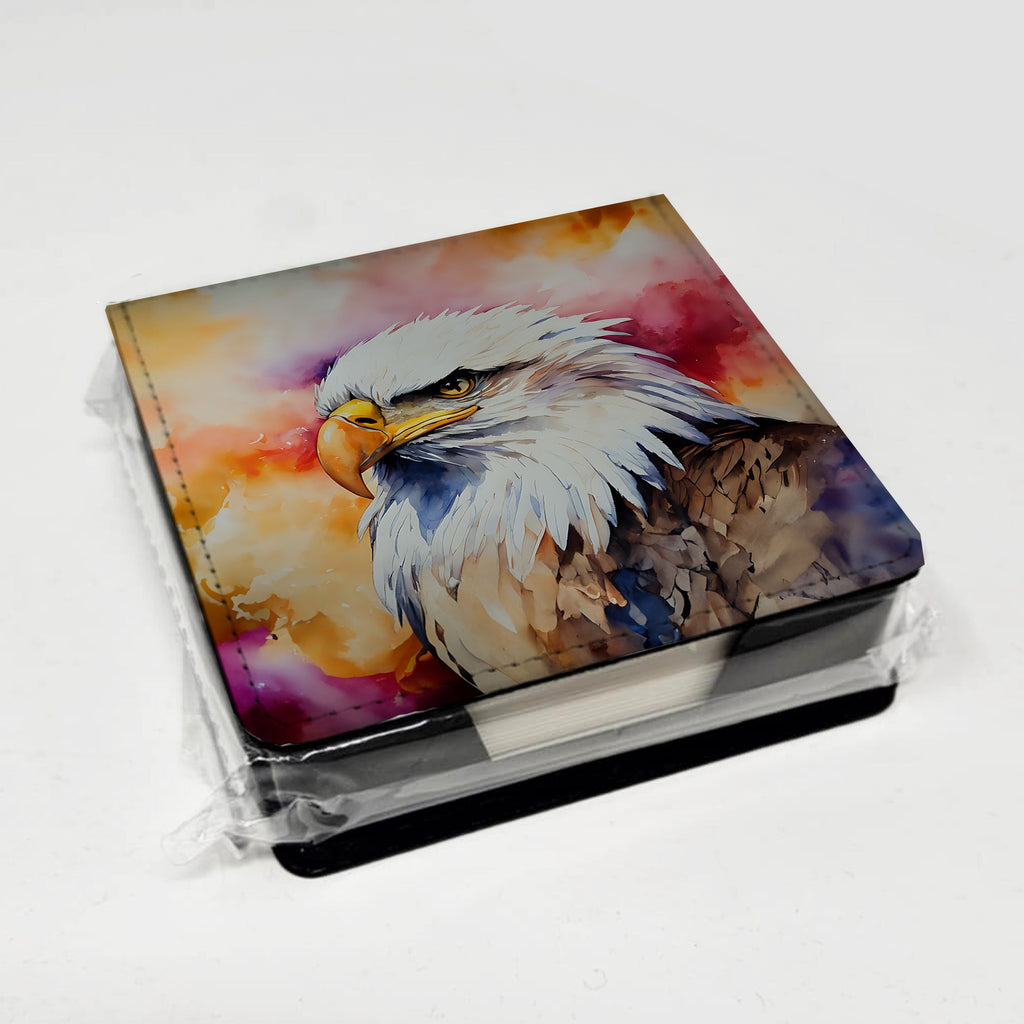 Bald Eagle Portrait Side View PU Leather Note Paper Holder with Artist-Designed Cover, Desk Accessory, Office Gift