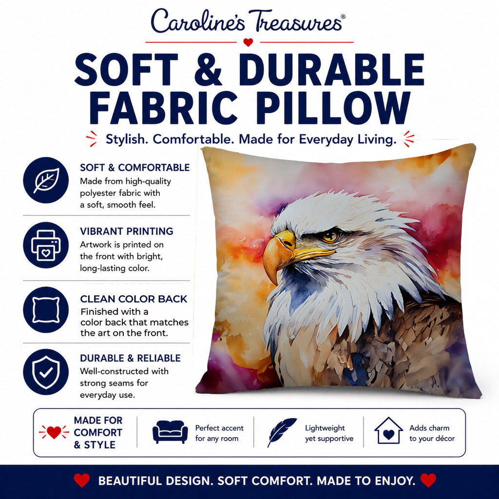 Bald Eagle Portrait Side View Decorative Throw Pillow 18x18 Indoor Outdoor Accent Cushion, Fabric Cover with Insert for Sofa, Bed, Porch & Living Room