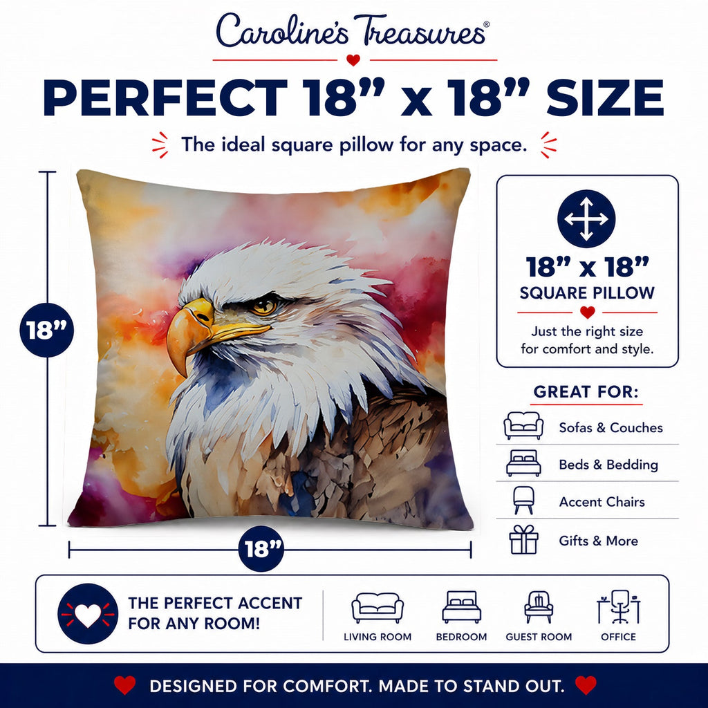 Bald Eagle Portrait Side View Decorative Throw Pillow 18x18 Indoor Outdoor Accent Cushion, Fabric Cover with Insert for Sofa, Bed, Porch & Living Room