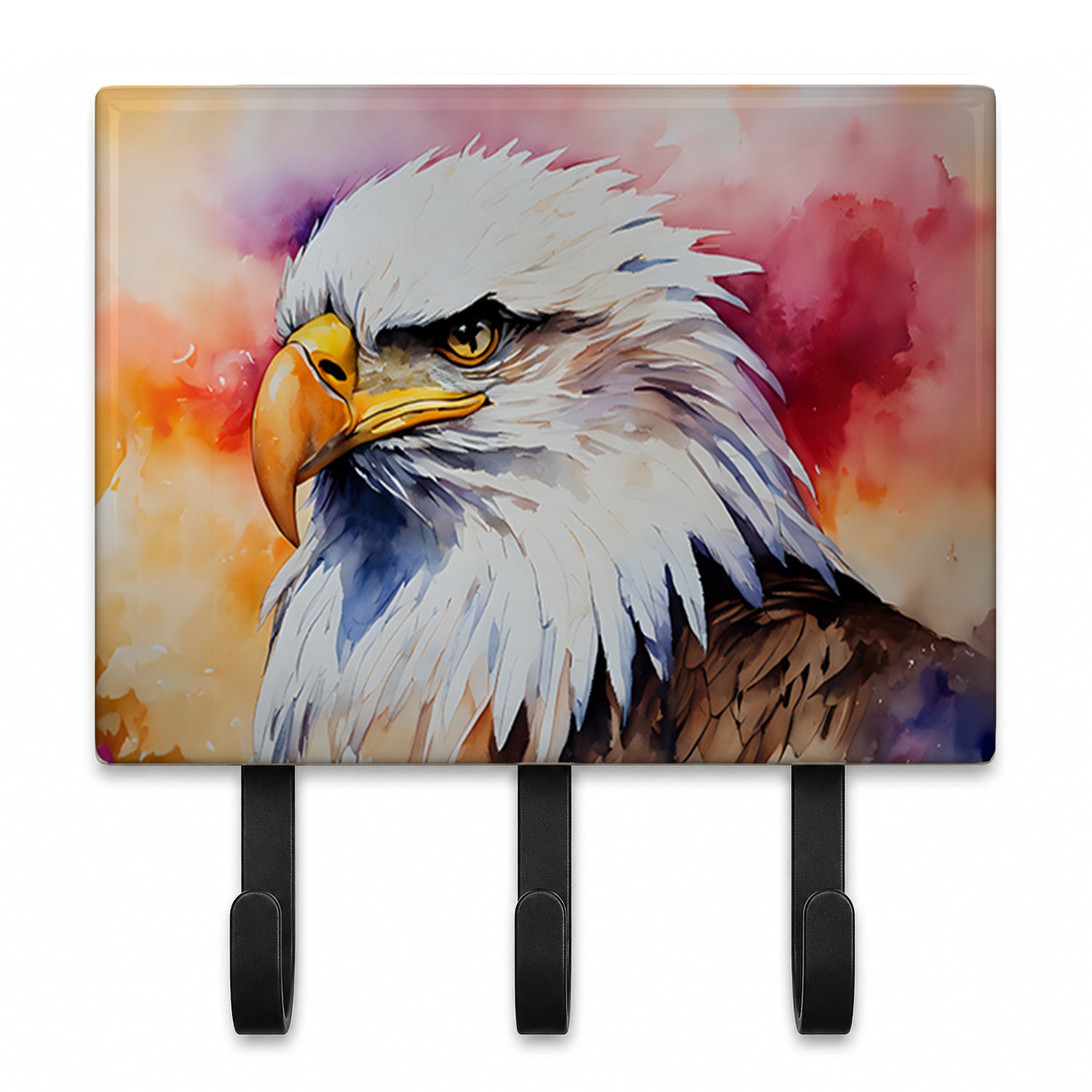 Bald Eagle Portrait Side View Leash or Key Holder Wall Hooks, Coat Rack Wall Mount, for Hanging Keys, Towels, Aprons, Leashes