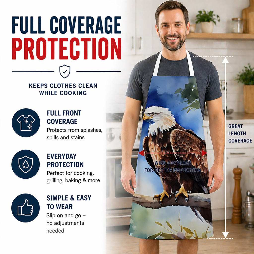 Bald Eagle Perched Tree Branch Apron Cooking Kitchen Server Baking Crafts Gardening for Adult Women Men, Unisex, Large, Multicolor