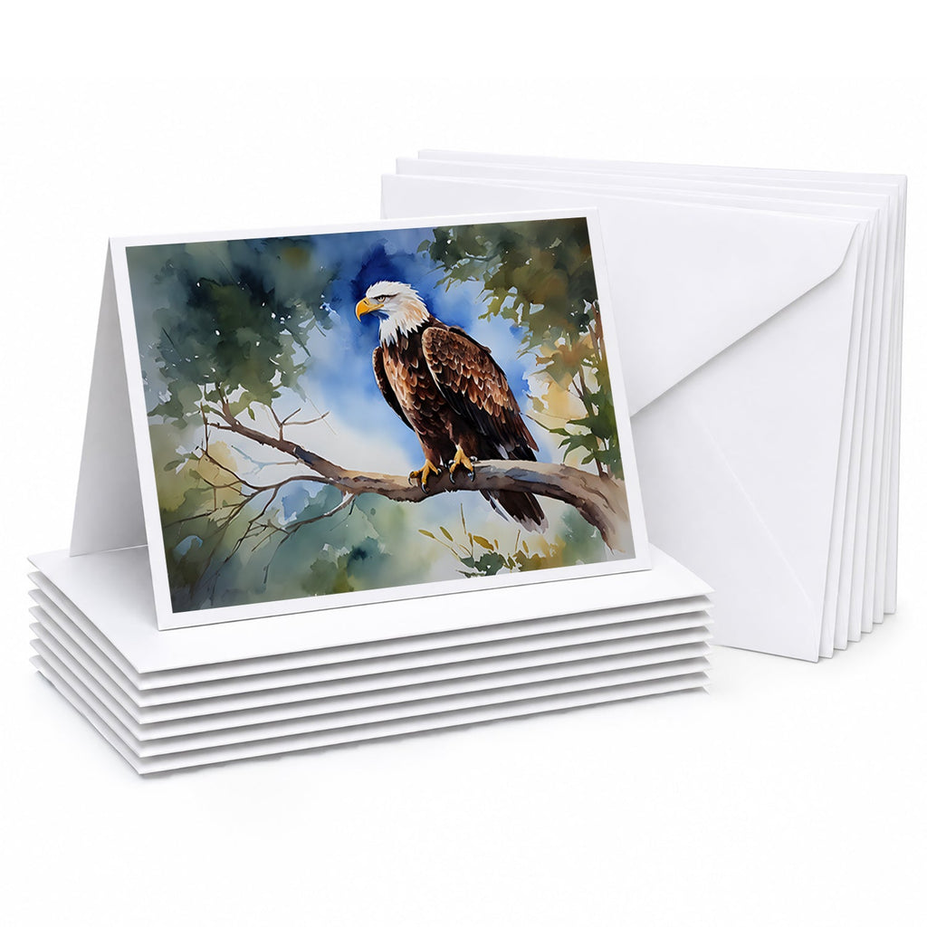 Bald Eagle Perched Tree Branch Greeting Cards Pack of 8 Blank Cards with Envelopes Whimsical A7 Size 5x7