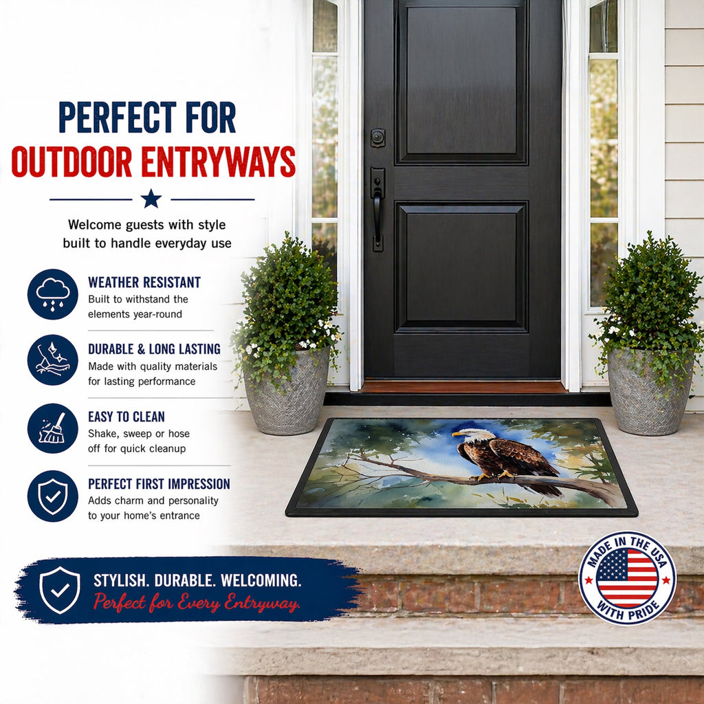 Bald Eagle Perched Tree Branch Doormat Indoor Outdoor 18H X 27W Front Door Mat Rugs for Entryway, Non Slip Washable