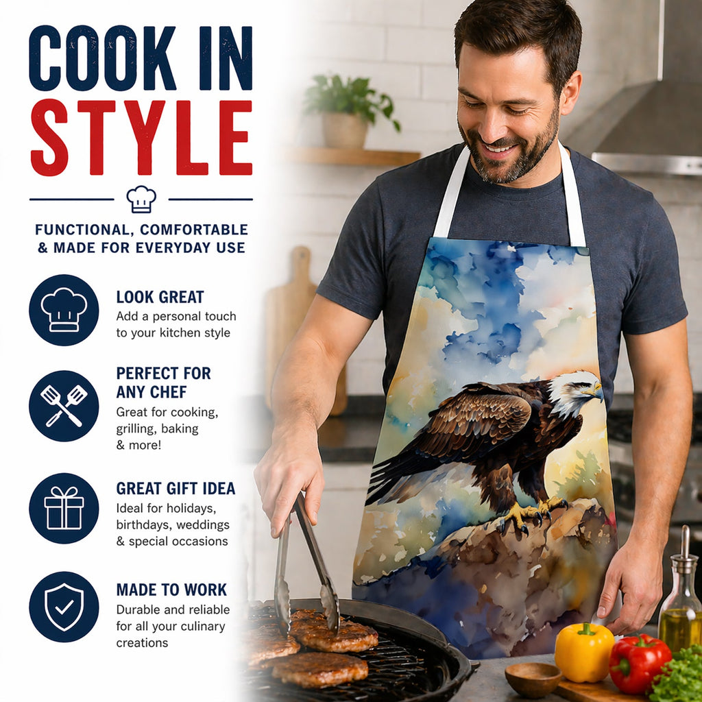 Bald Eagle Perched Rock Wildlife Apron Cooking Kitchen Server Baking Crafts Gardening for Adult Women Men, Unisex, Large, Multicolor