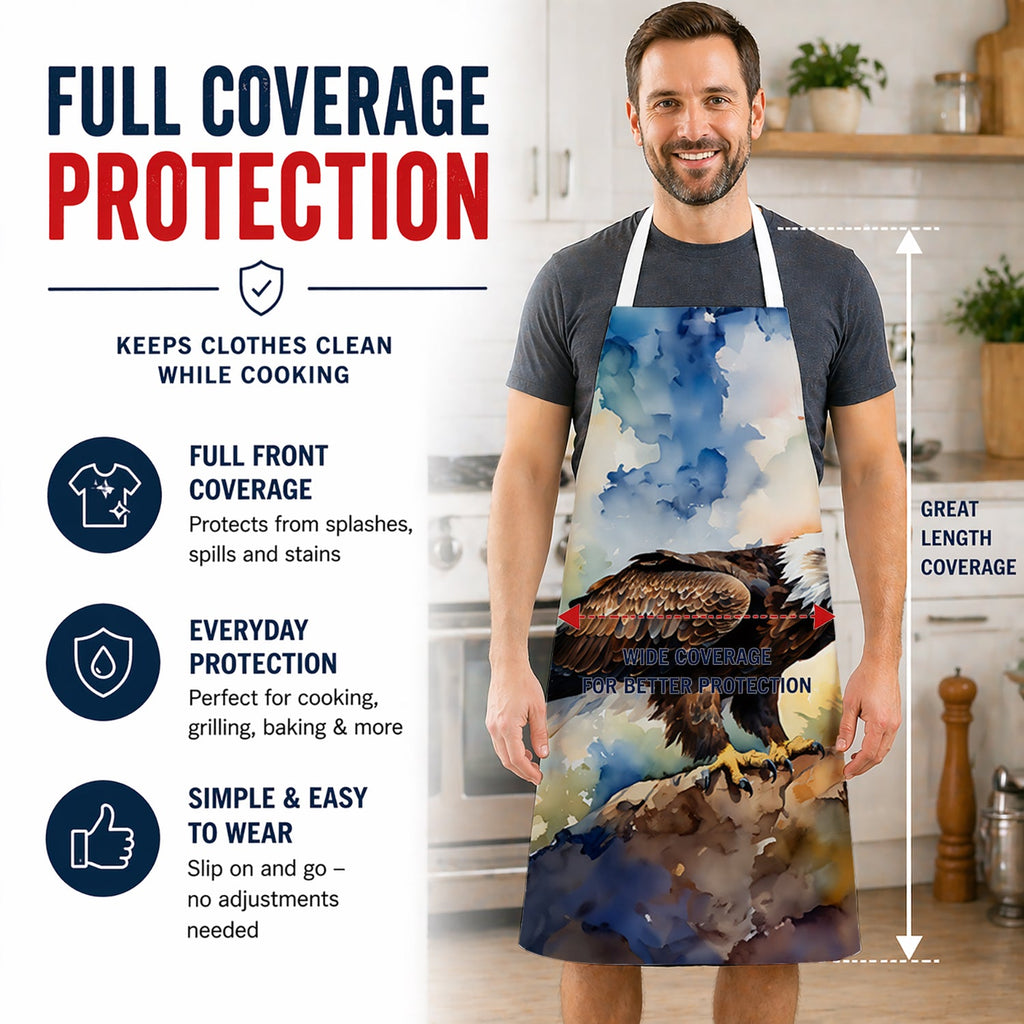 Bald Eagle Perched Rock Wildlife Apron Cooking Kitchen Server Baking Crafts Gardening for Adult Women Men, Unisex, Large, Multicolor