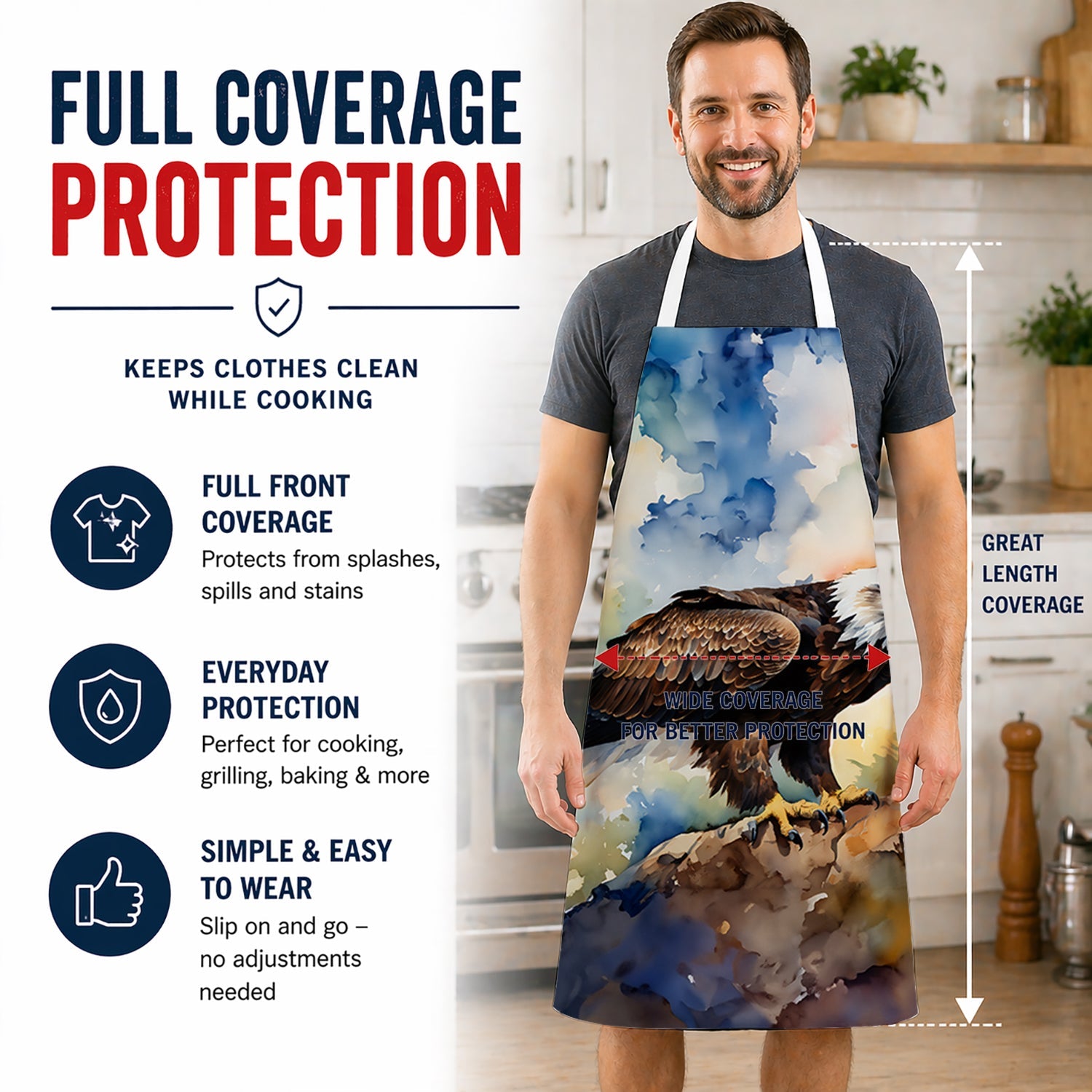 Bald Eagle Perched Rock Wildlife Apron Cooking Kitchen Server Baking Crafts Gardening for Adult Women Men, Unisex, Large, Multicolor