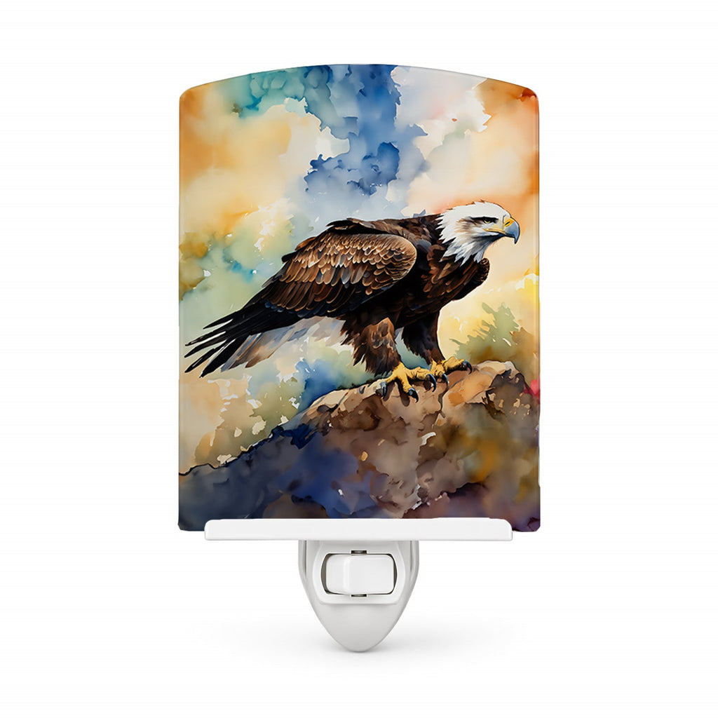 Bald Eagle Perched Rock Wildlife Ceramic Night Light Compact, UL-Certified, Ideal for Bedroom, Bathroom, Nursery, Hallway, Kitchen, 6x4x3, Multicolor