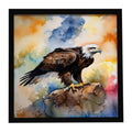 Bald Eagle Perched Rock Wildlife Framed Metal Print Bathroom, Kitchen, Office, Home Decor Wall Art Ready to Hang, Square, 8X8