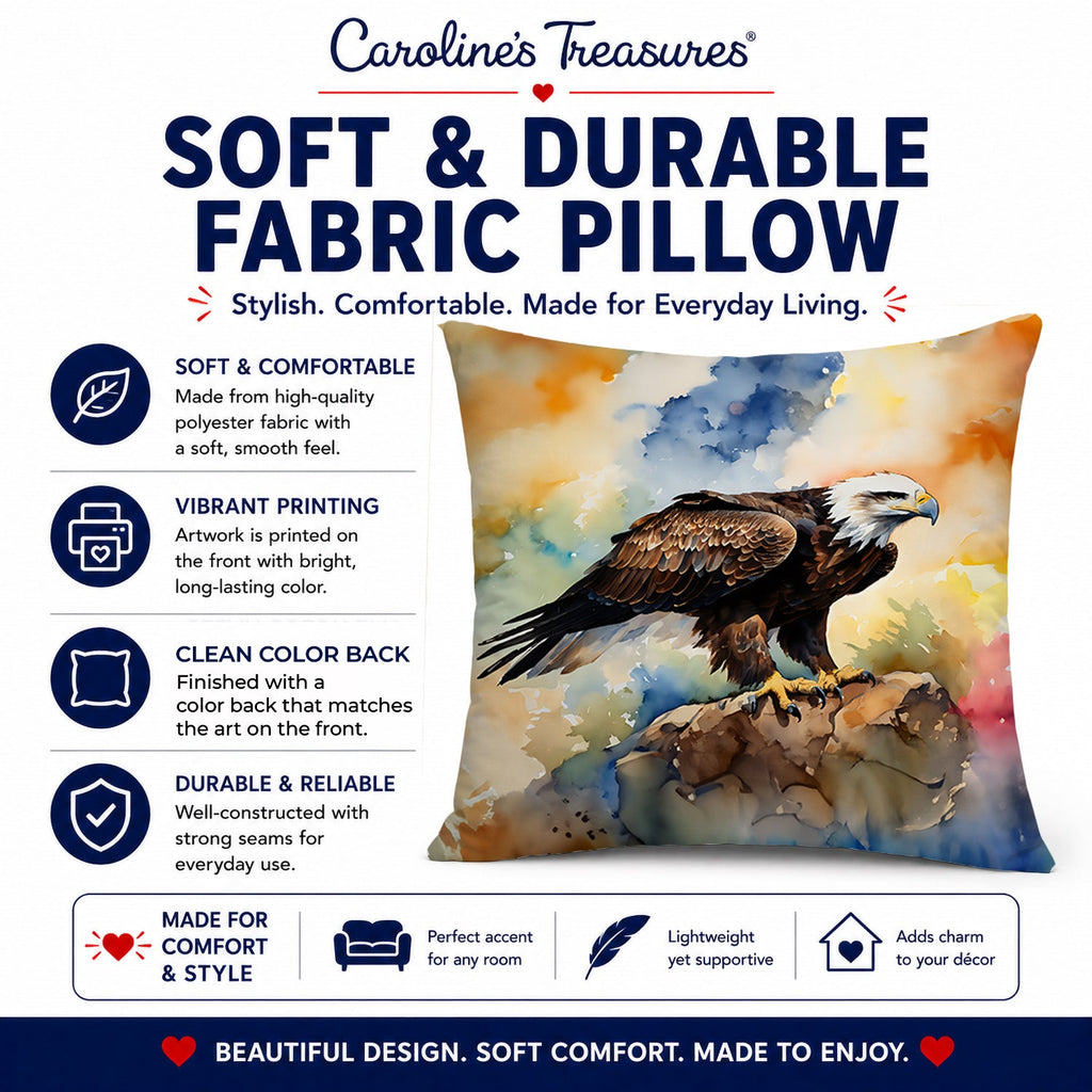 Bald Eagle Perched Rock Wildlife Decorative Throw Pillow 18x18 Indoor Outdoor Accent Cushion, Fabric Cover with Insert for Sofa, Bed, Porch & Living Room