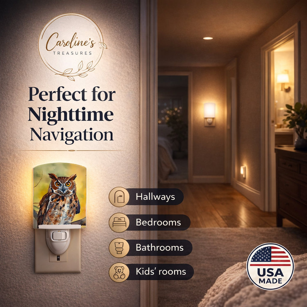 Eastern Screech Owl Wildlife Portrait Ceramic Night Light Compact, UL-Certified, Ideal for Bedroom, Bathroom, Nursery, Hallway, Kitchen, 6x4x3, Multicolor