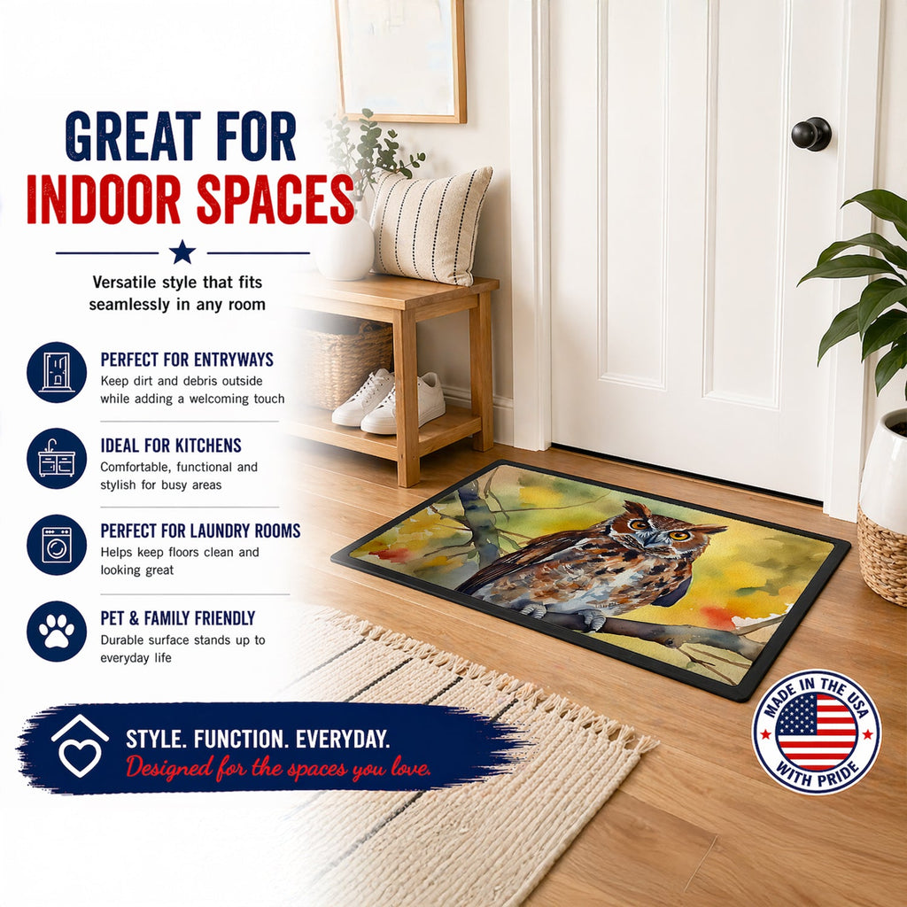 Eastern Screech Owl Wildlife Portrait Doormat Indoor Outdoor 24H X 36W Front Door Mat Rugs for Entryway, Non Slip Washable Low Pile,