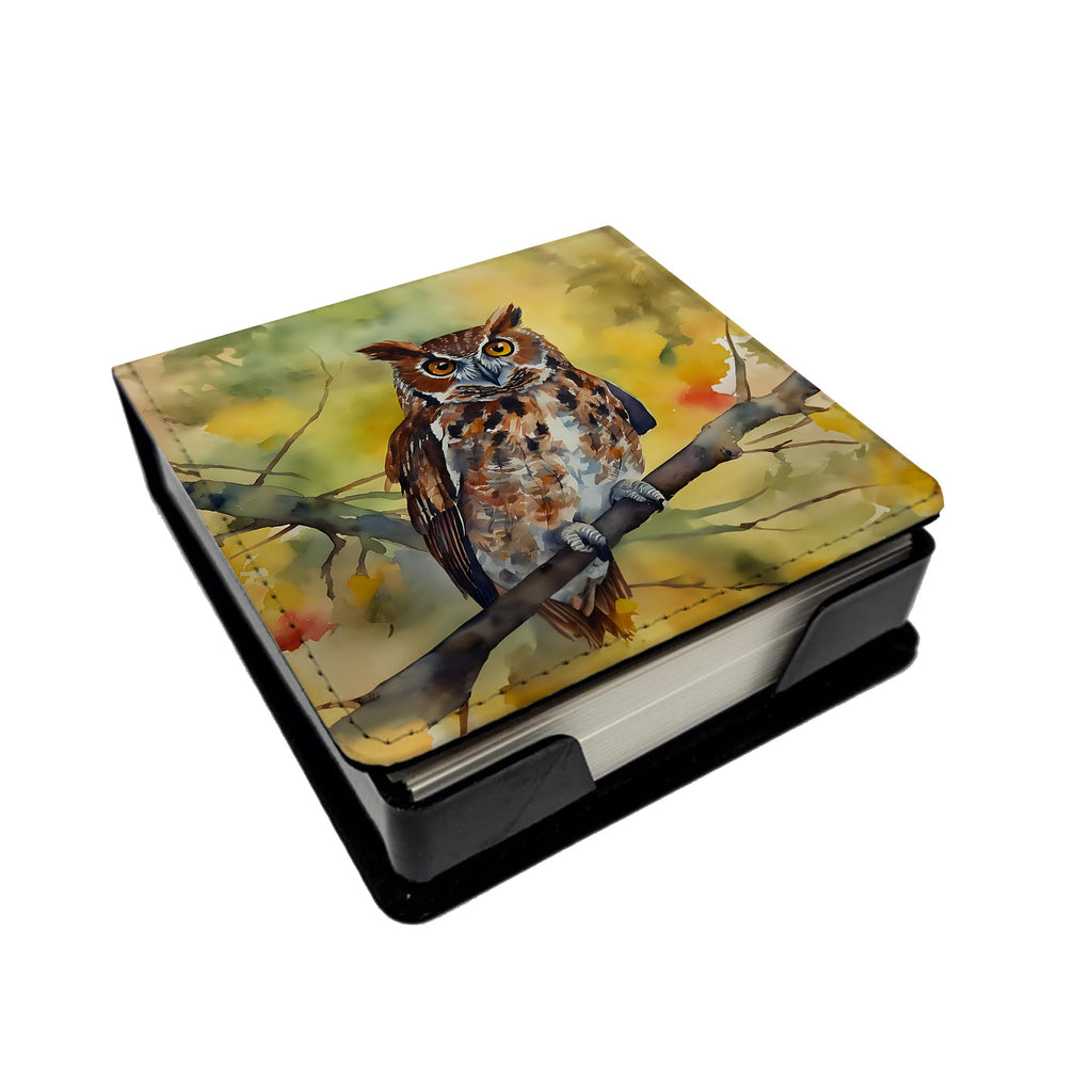 Eastern Screech Owl Wildlife Portrait PU Leather Note Paper Holder with Artist-Designed Cover, Desk Accessory, Office Gift