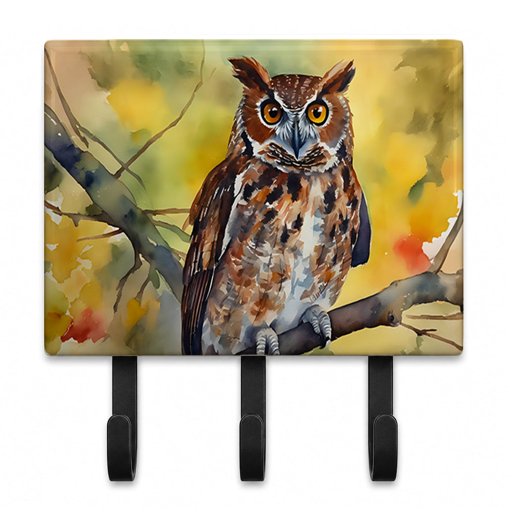 Eastern Screech Owl Wildlife Portrait Leash or Key Holder Wall Hooks, Coat Rack Wall Mount, for Hanging Keys, Towels, Aprons, Leashes