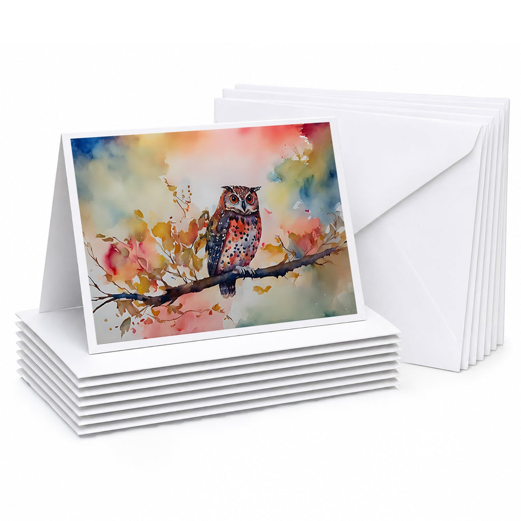Elf Owl on Blossom Branch Greeting Cards Pack of 8 Blank Cards with Envelopes Whimsical A7 Size 5x7