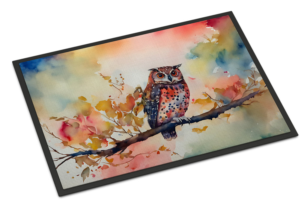 Elf Owl on Blossom Branch Doormat Indoor Outdoor 24H X 36W Front Door Mat Rugs for Entryway, Non Slip Washable Low Pile,