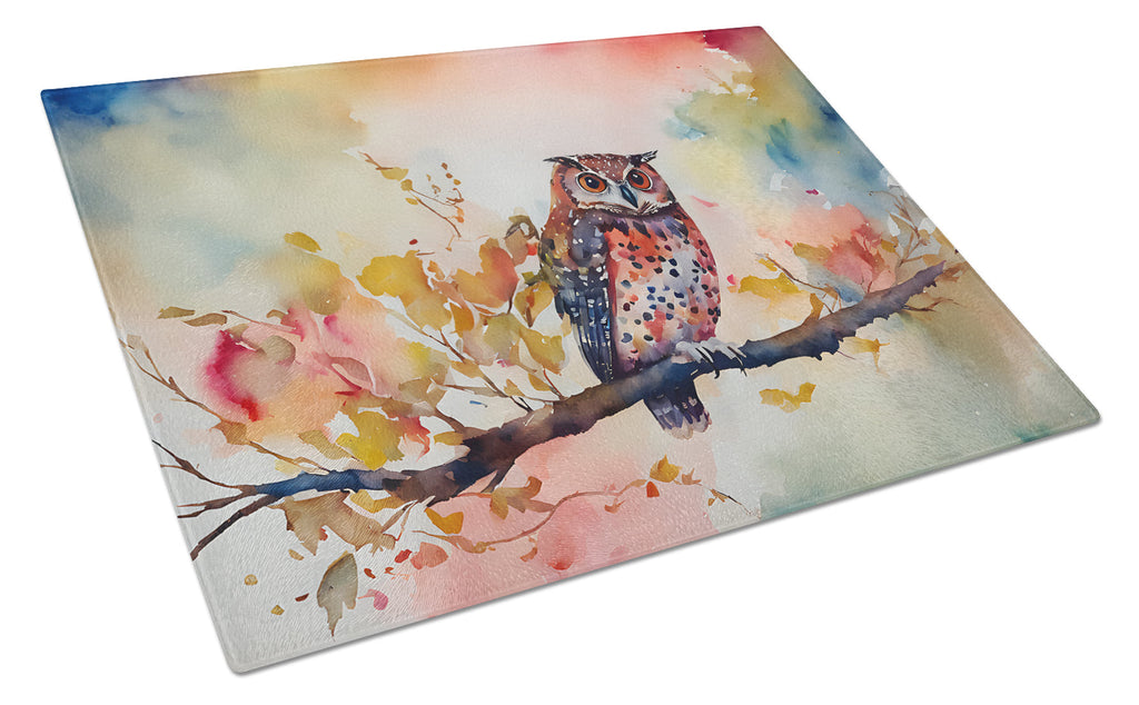 Elf Owl on Blossom Branch Cutting Board Tempered Glass Kitchen Cutting Surface, Heat Resistant Chopping, Non-Slip Feet, Food Prep & Serving