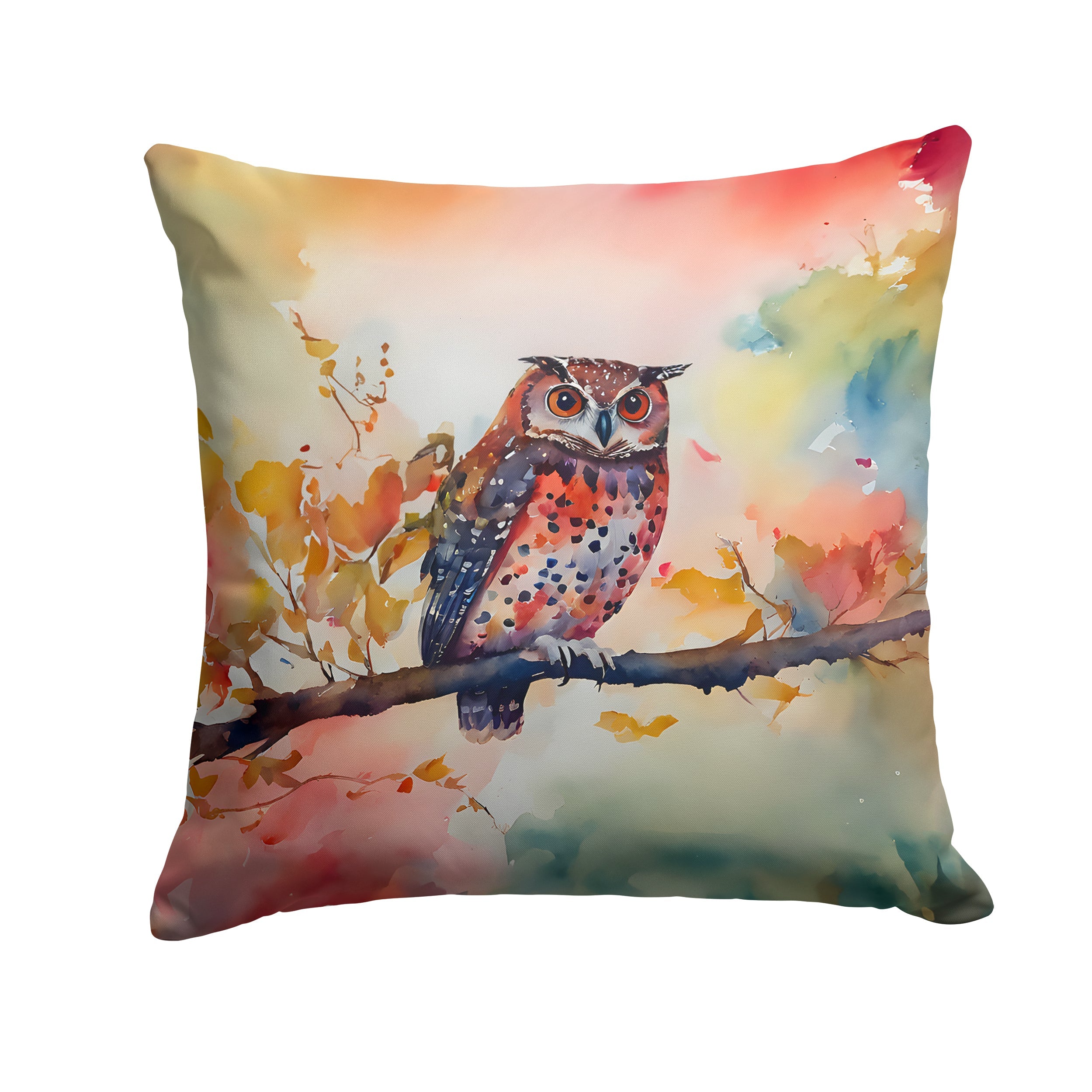 Elf Owl on Blossom Branch Decorative Throw Pillow 18x18 Indoor Outdoor Accent Cushion, Fabric Cover with Insert for Sofa, Bed, Porch & Living Room
