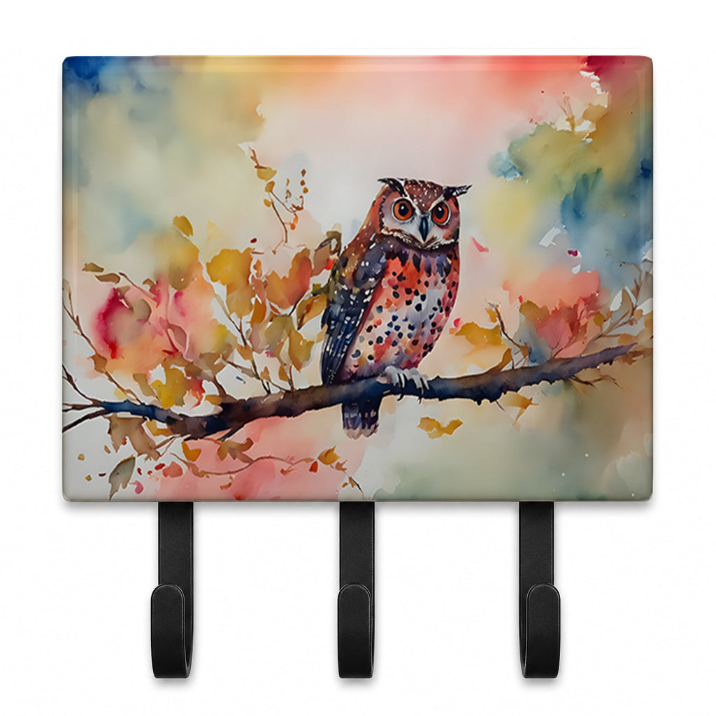 Elf Owl on Blossom Branch Leash or Key Holder Wall Hooks, Coat Rack Wall Mount, for Hanging Keys, Towels, Aprons, Leashes