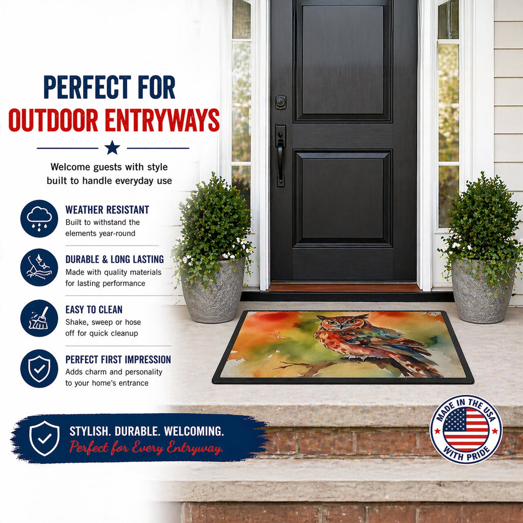 Elf Owl Perched Branch Doormat Indoor Outdoor 24H X 36W Front Door Mat Rugs for Entryway, Non Slip Washable Low Pile,