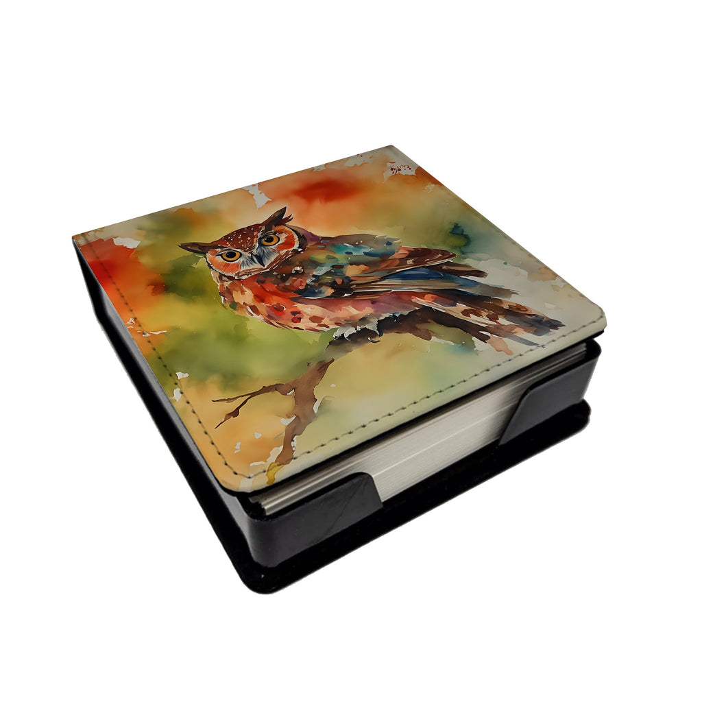 Elf Owl Perched Branch PU Leather Note Paper Holder with Artist-Designed Cover, Desk Accessory, Office Gift