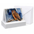 Eurasian Eagle Owl Perched Branch Greeting Cards Pack of 8 Blank Cards with Envelopes Whimsical A7 Size 5x7