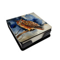 Eurasian Eagle Owl Perched Branch PU Leather Note Paper Holder with Artist-Designed Cover, Desk Accessory, Office Gift