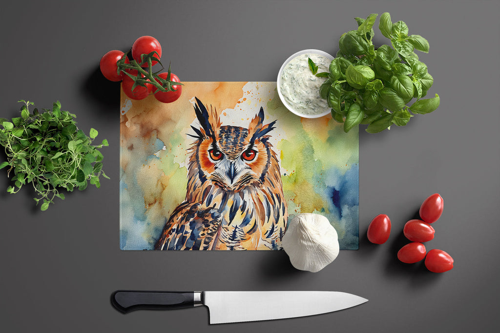 Eurasian Eagle Owl Close-Up Portrait Cutting Board Tempered Glass Kitchen Cutting Surface, Heat Resistant Chopping, Non-Slip Feet, Food Prep & Serving