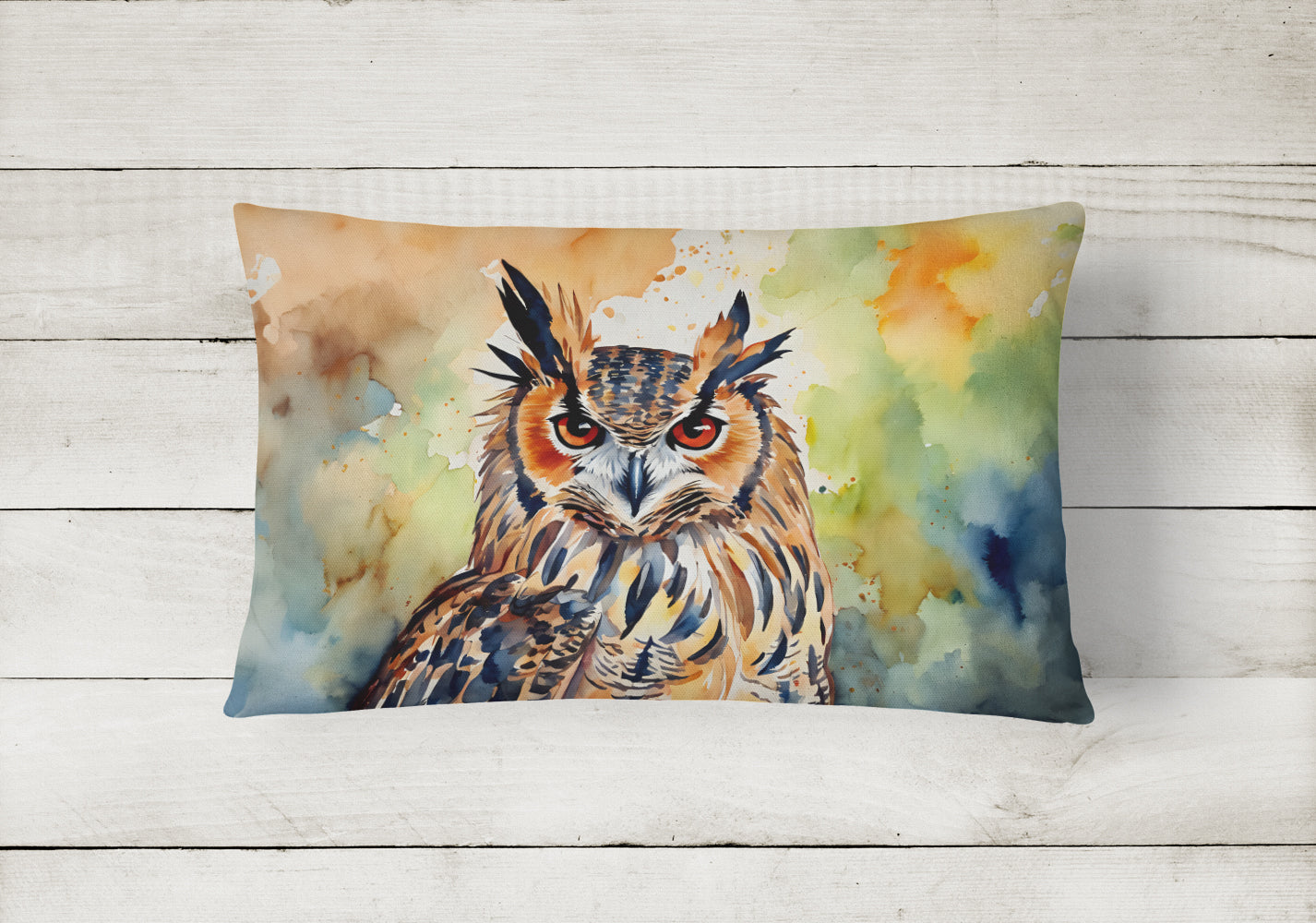 Eurasian Eagle Owl Close-Up Portrait Decorative Throw Pillow 12x16 Indoor Outdoor Accent Cushion, Fabric Cover with Insert for Sofa, Bed, Porch & Living Room