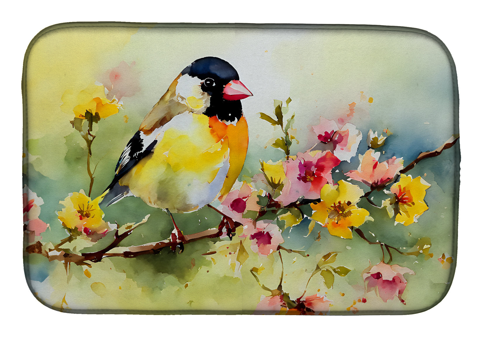 American Goldfinch on Blossom Branch Dish Drying Mat Absorbent Dish Drying Mat Pad for Kitchen Counter Dish Drainer Mat for Countertop, 14 x 21", Multicolor