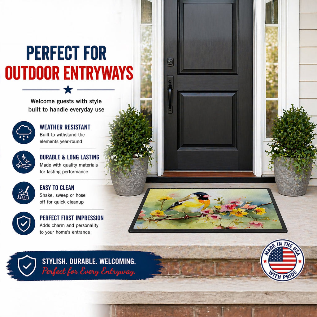 American Goldfinch on Blossom Branch Doormat Indoor Outdoor 18H X 27W Front Door Mat Rugs for Entryway, Non Slip Washable