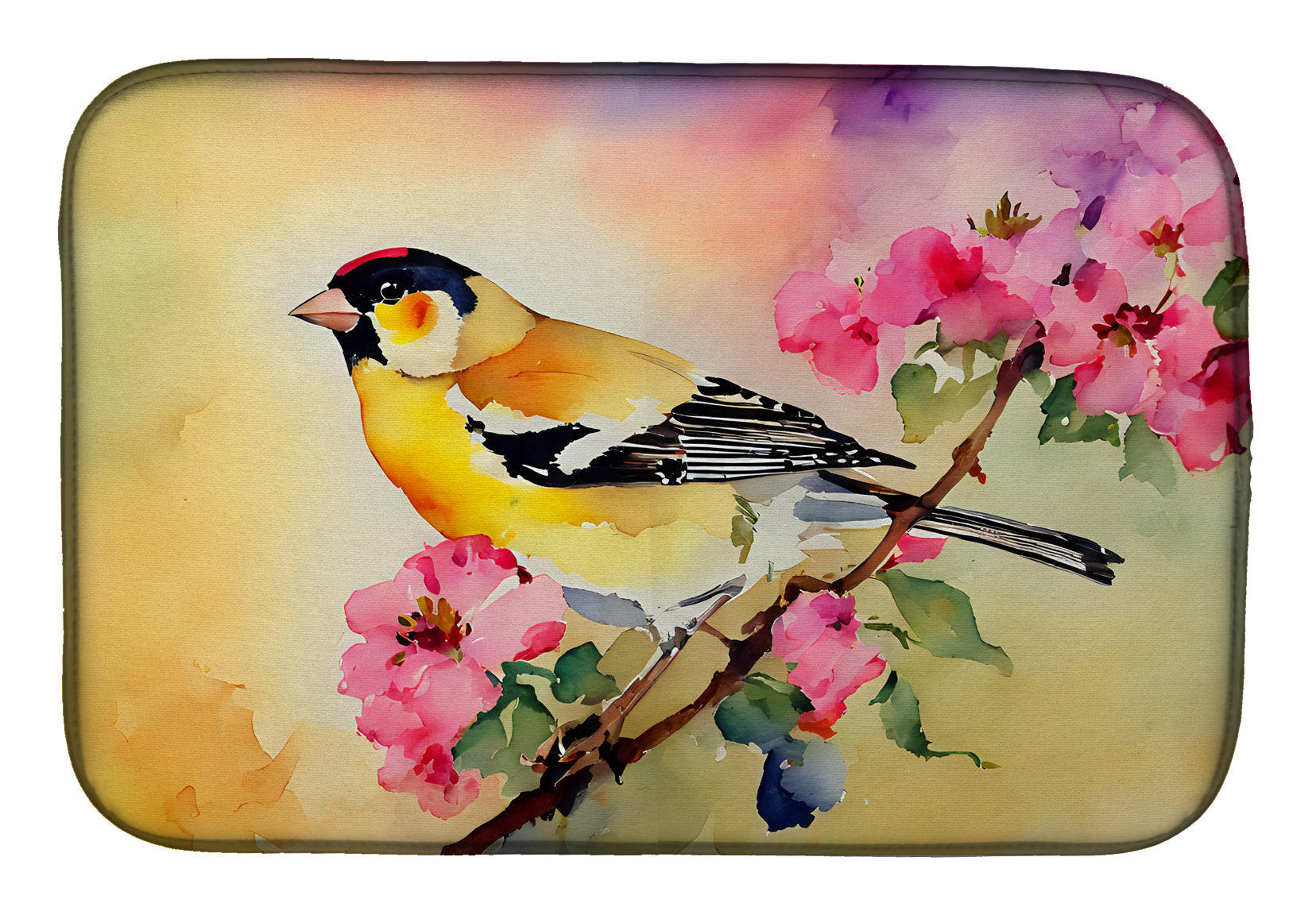 American Goldfinch with Blossoms Dish Drying Mat Absorbent Dish Drying Mat Pad for Kitchen Counter Dish Drainer Mat for Countertop, 14 x 21", Multicolor