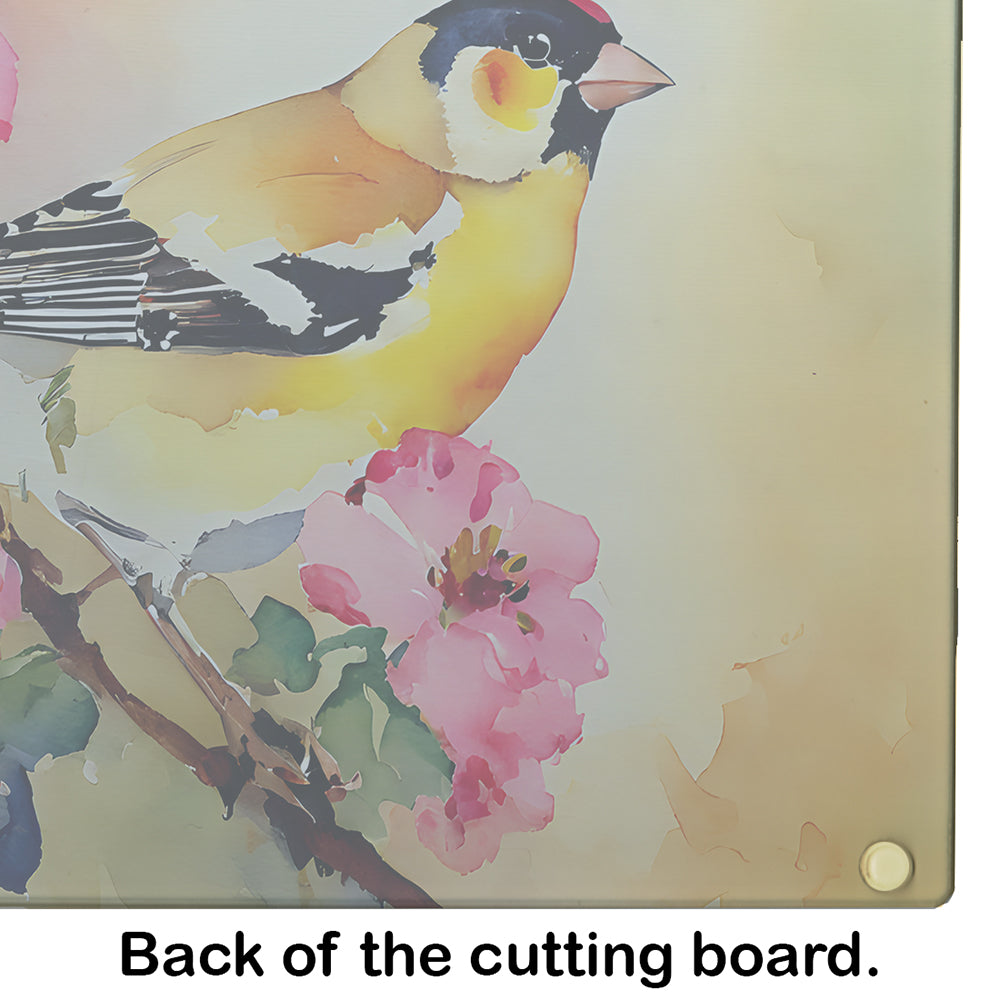 American Goldfinch with Blossoms Cutting Board Tempered Glass Kitchen Cutting Surface, Heat Resistant Chopping, Non-Slip Feet, Food Prep & Serving