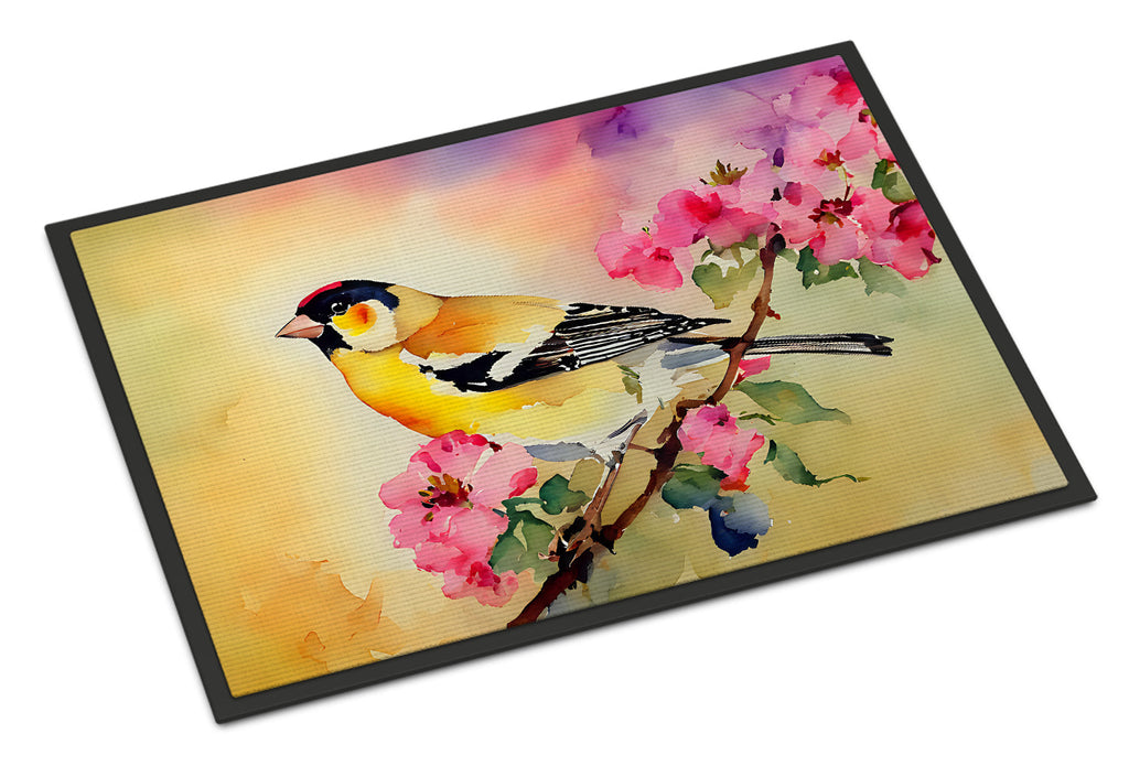 American Goldfinch with Blossoms Doormat Indoor Outdoor 18H X 27W Front Door Mat Rugs for Entryway, Non Slip Washable