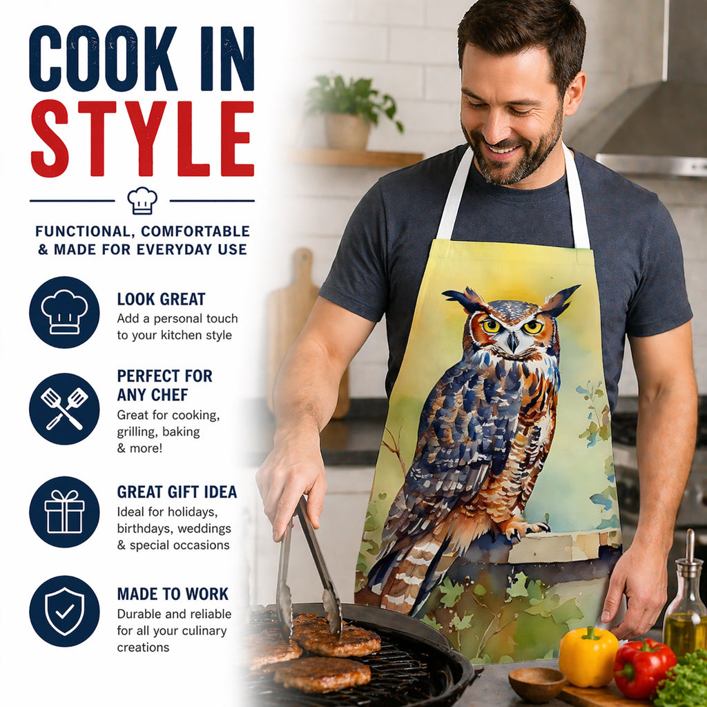 Great Horned Owl on Stone Arch Apron Cooking Kitchen Server Baking Crafts Gardening for Adult Women Men, Unisex, Large, Multicolor