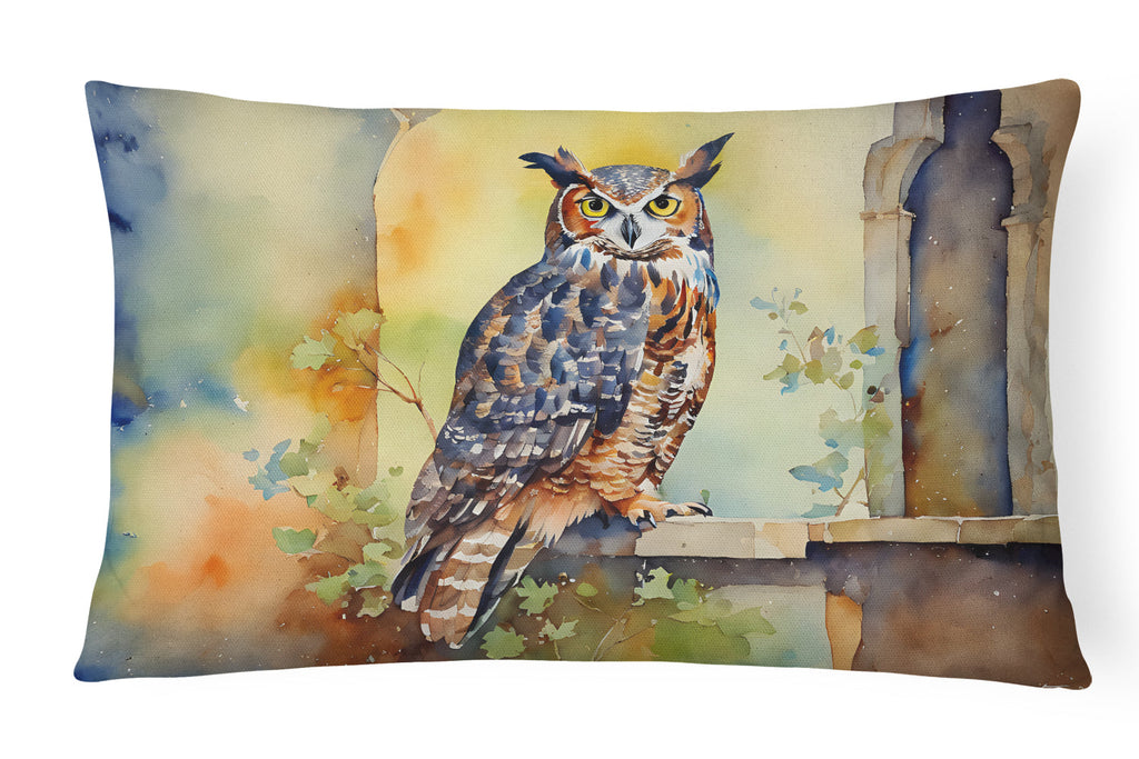 Great Horned Owl on Stone Arch Decorative Throw Pillow 12x16 Indoor Outdoor Accent Cushion, Fabric Cover with Insert for Sofa, Bed, Porch & Living Room