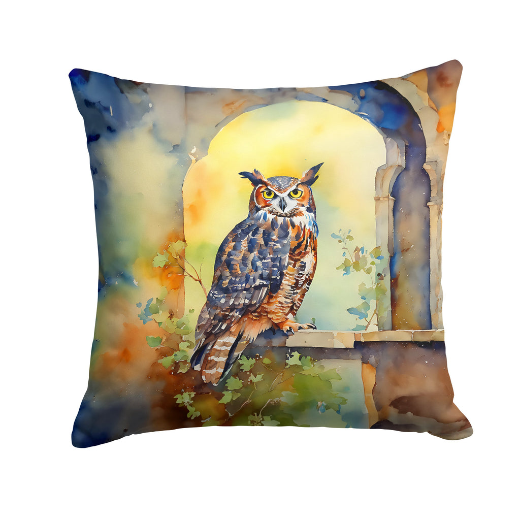 Great Horned Owl on Stone Arch Decorative Throw Pillow 18x18 Indoor Outdoor Accent Cushion, Fabric Cover with Insert for Sofa, Bed, Porch & Living Room