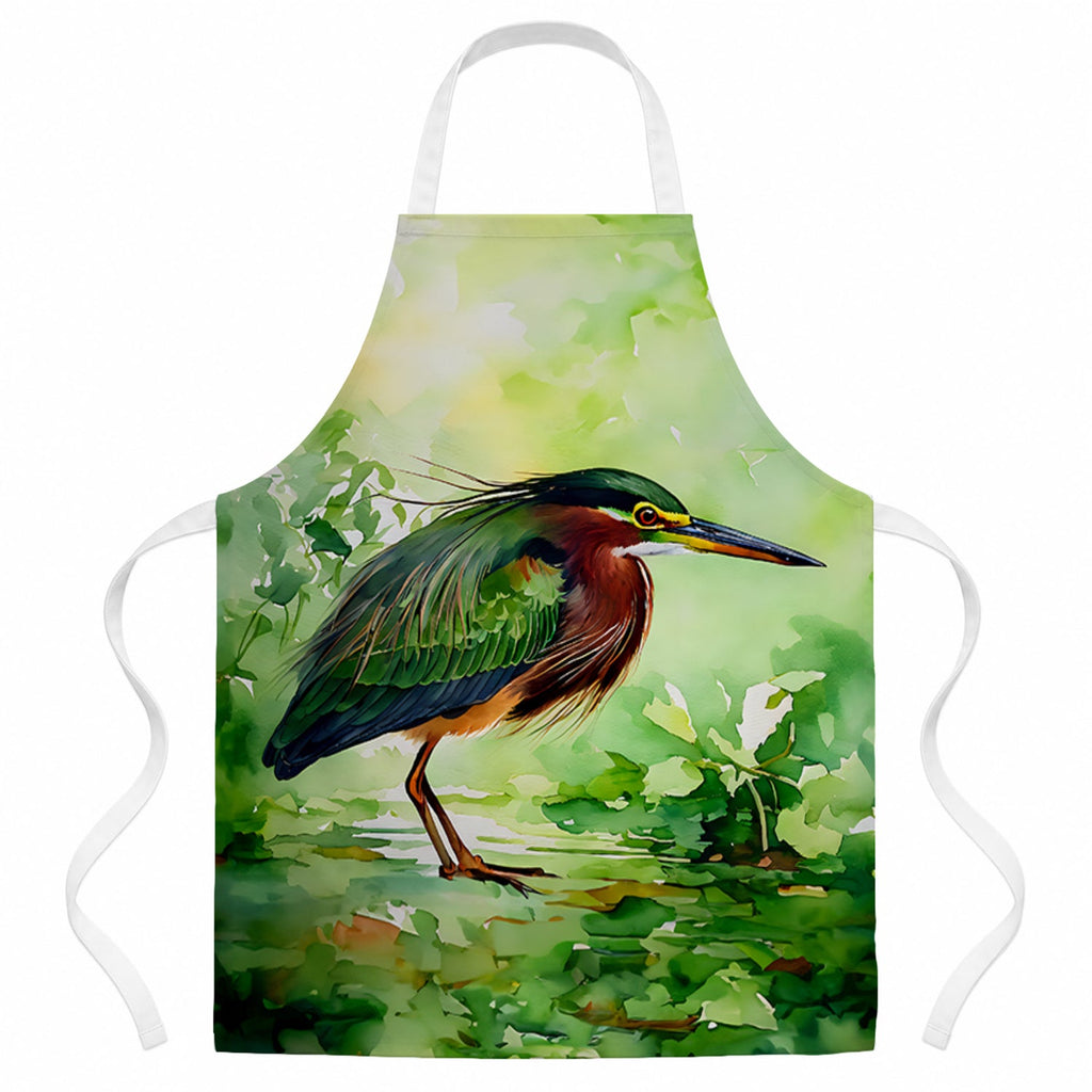 Green Heron Standing Marsh Apron Cooking Kitchen Server Baking Crafts Gardening for Adult Women Men, Unisex, Large, Multicolor