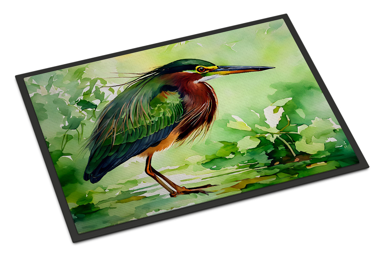 Green Heron Standing Marsh Doormat Indoor Outdoor 18H X 27W Front Door Mat Rugs for Entryway, Non Slip Washable