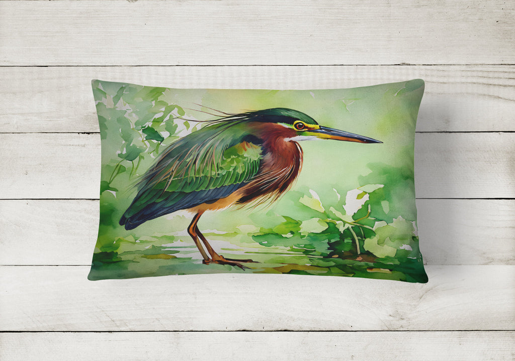 Green Heron Standing Marsh Decorative Throw Pillow 12x16 Indoor Outdoor Accent Cushion, Fabric Cover with Insert for Sofa, Bed, Porch & Living Room