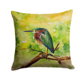 Green Heron Perched Branch Decorative Throw Pillow 14x14 Indoor Outdoor Accent Cushion, Fabric Cover with Insert for Sofa, Bed, Porch & Living Room