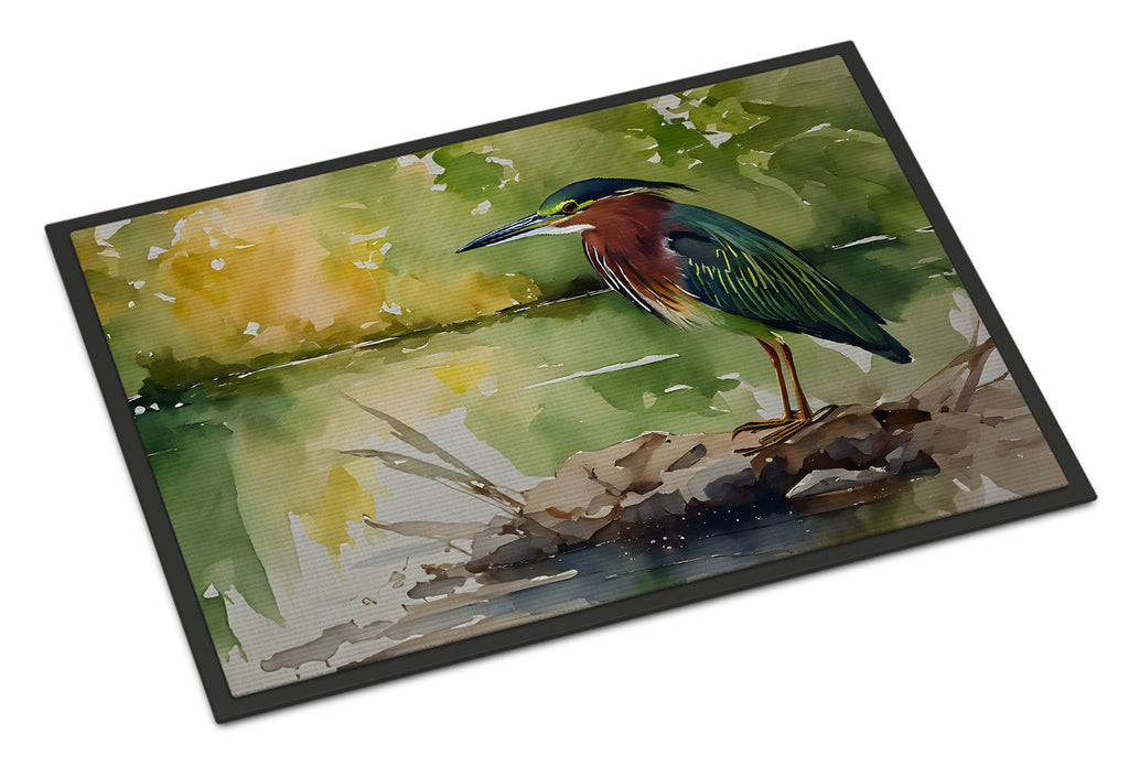 Green Heron by Water Edge Doormat Indoor Outdoor 18H X 27W Front Door Mat Rugs for Entryway, Non Slip Washable
