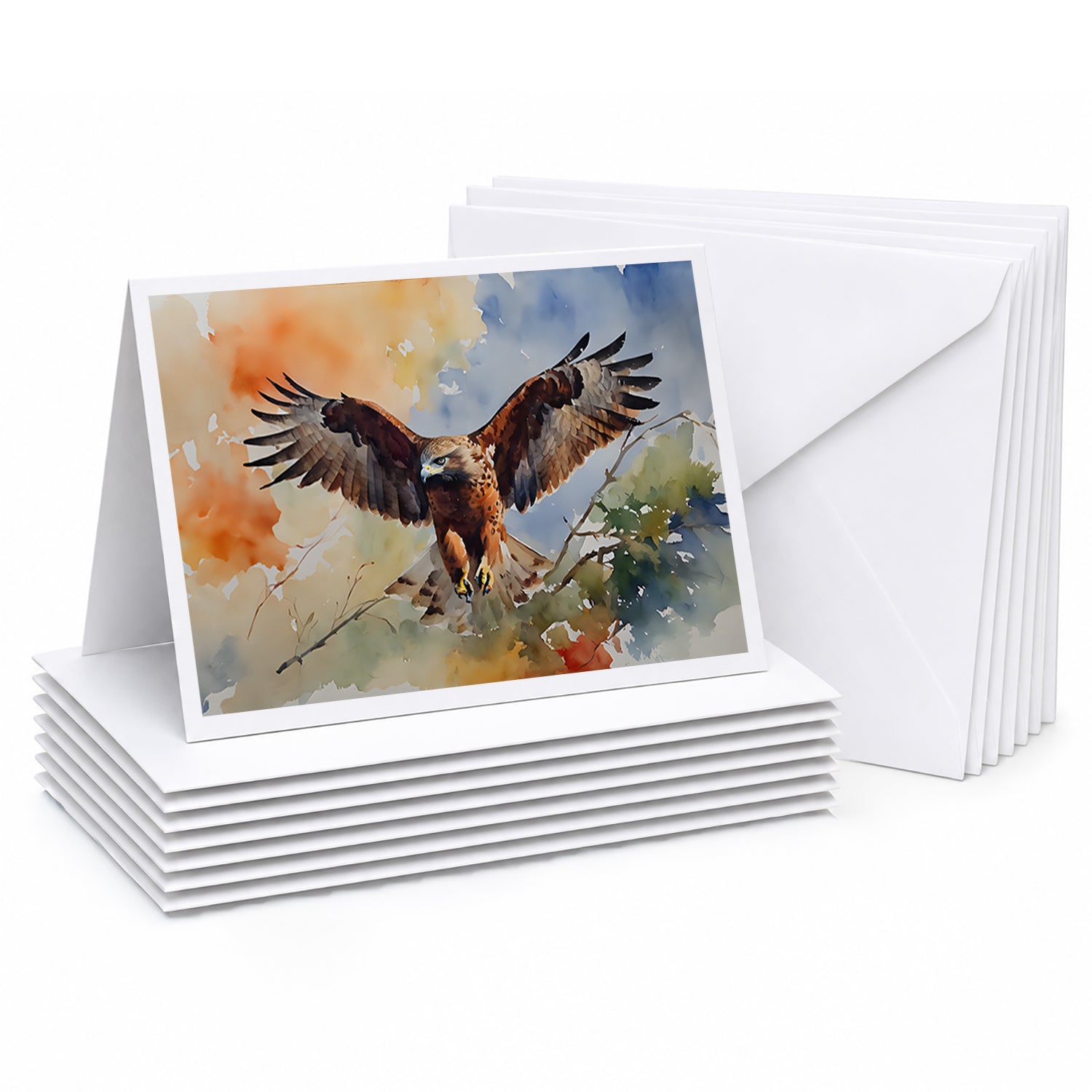 Red Tailed Hawk Landing Wings Spread Greeting Cards Pack of 8 Blank Cards with Envelopes Whimsical A7 Size 5x7